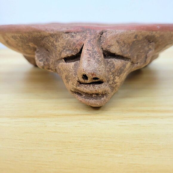 Mesoamerican-Style Terracotta Tripod Bowl – Face Motif – 8" - Picture 6 of 12